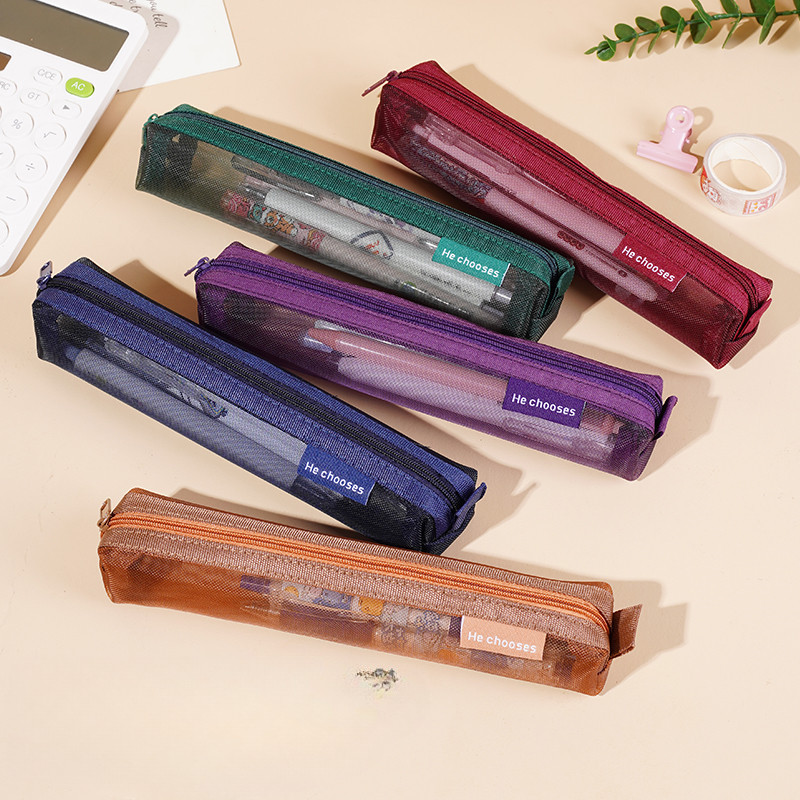 

1 Pcs Simple Mesh Transparent Pencil Case Storage Pen Bag Zipper Pouch Portable Mini Cute Stationery
