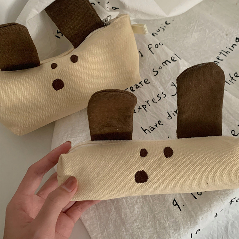 

Multi-Function Canvas Storage Bag Student Stationery Bag Cute Dog Zipper Pencil Bag Creative