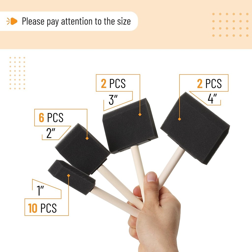 

20Pcs Foam Paint Brushes, 1, 2, 3" 4, Sponge Brushes, Sponge Paint Brush, Foam Brushes For Painting,