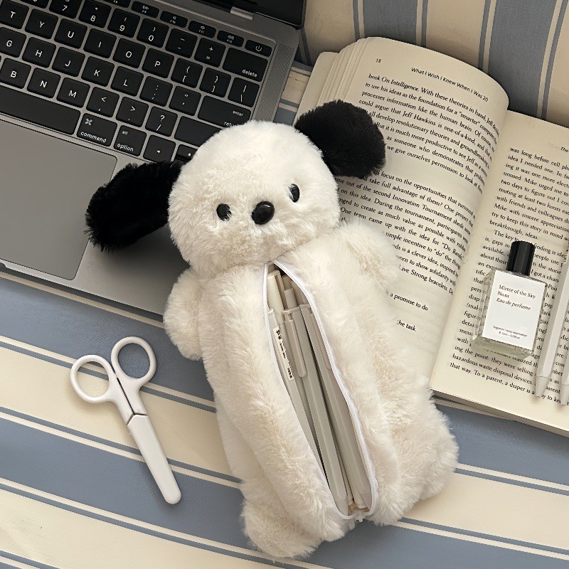 

Korea Style Puppy Pencil Case Soft Plush School Stationary Big Capacity Pen Bag For Student Kawaii