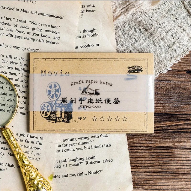 

1Pack Vintage Kraft Paper Memo Pad Self-Adhesive Word Book Portable Plan Decoration