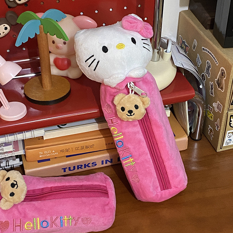 

Kawaii Sanrio Hello Kitty Pencil Bag Large Capacity Plush Pencil Bag Cute Kt Cat Cosmetic Bag Girls