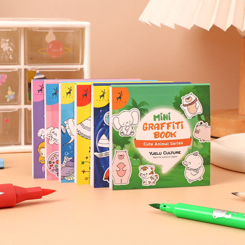 

50Sheets/Pcs Mini Graffiti Notebook For Kids Cartoon Ocean Animal Food Party Space Color Filling