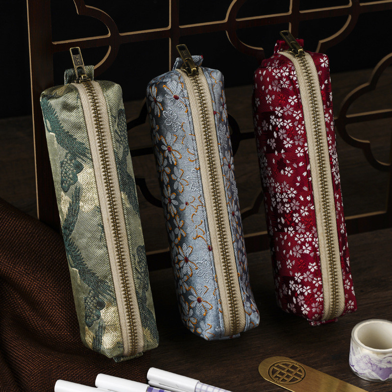 

Chinese Style Knitted Embroidery Pencil Case Pencil Pouch Stationery Vintage Storage Bag Flower