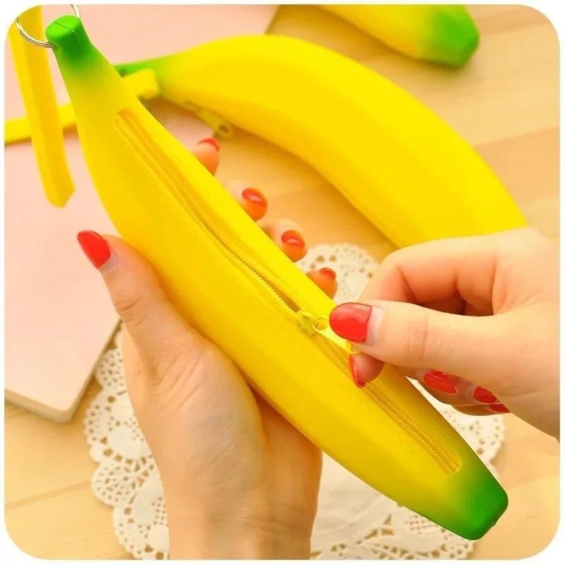 

Yellow Banana Silicone Pencil Case Stationery Storage Bag Coin Purse Key Wallet Promotional Gift