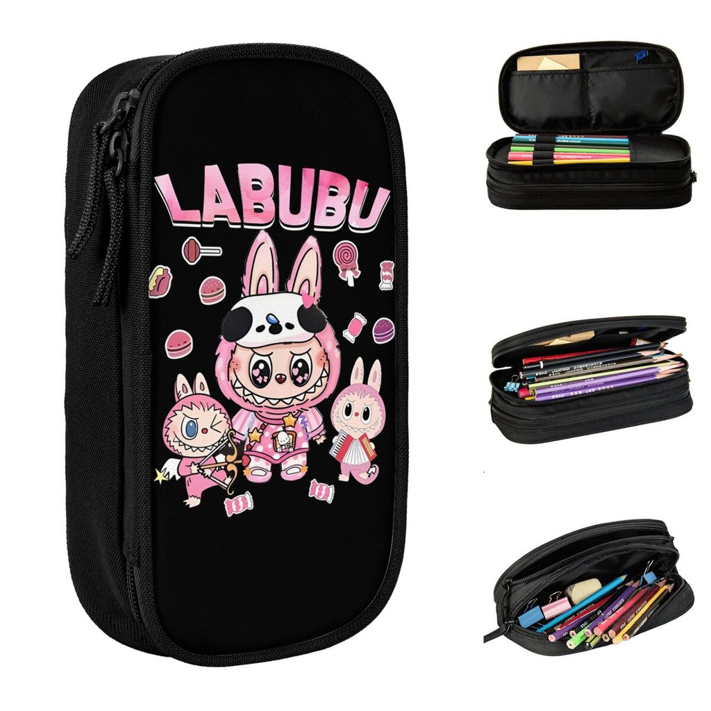 

Labubu The Monsters Pencil Cases Pink Meme Pencil Box Pen Box For Student Big Capacity Bag School
