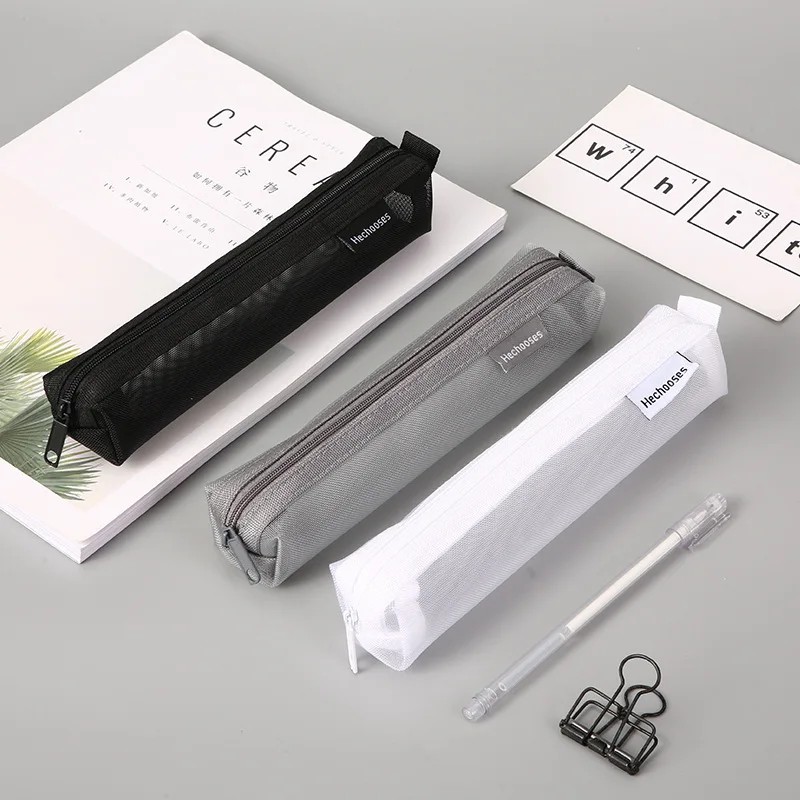 

Transparent Stationery Pencil Bag Student Examination Dedicated Nylon Mesh Unisex Mini Portable Pen