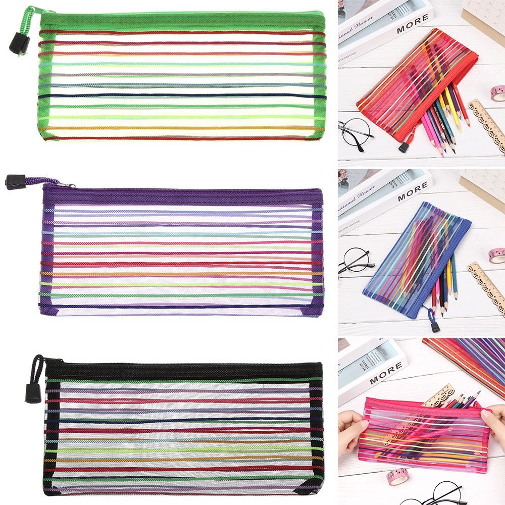 

1Pc Coin Purse Gifts Makeup Rainbow Color Nylon Stationery Cosmetic Storage Mesh Pen Bag Zipper