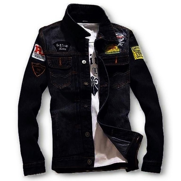 Wearon- Jaket Jeans Tempel Hitam Pria Wanita Panjang Motif Blazer Casual Formal