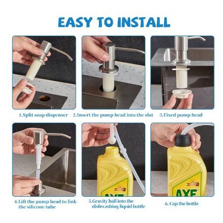 Selang Sabun Dispenser Sabun Cuci Piring/Wastafel Cuci Piring 1 Set Silver Black Stainless