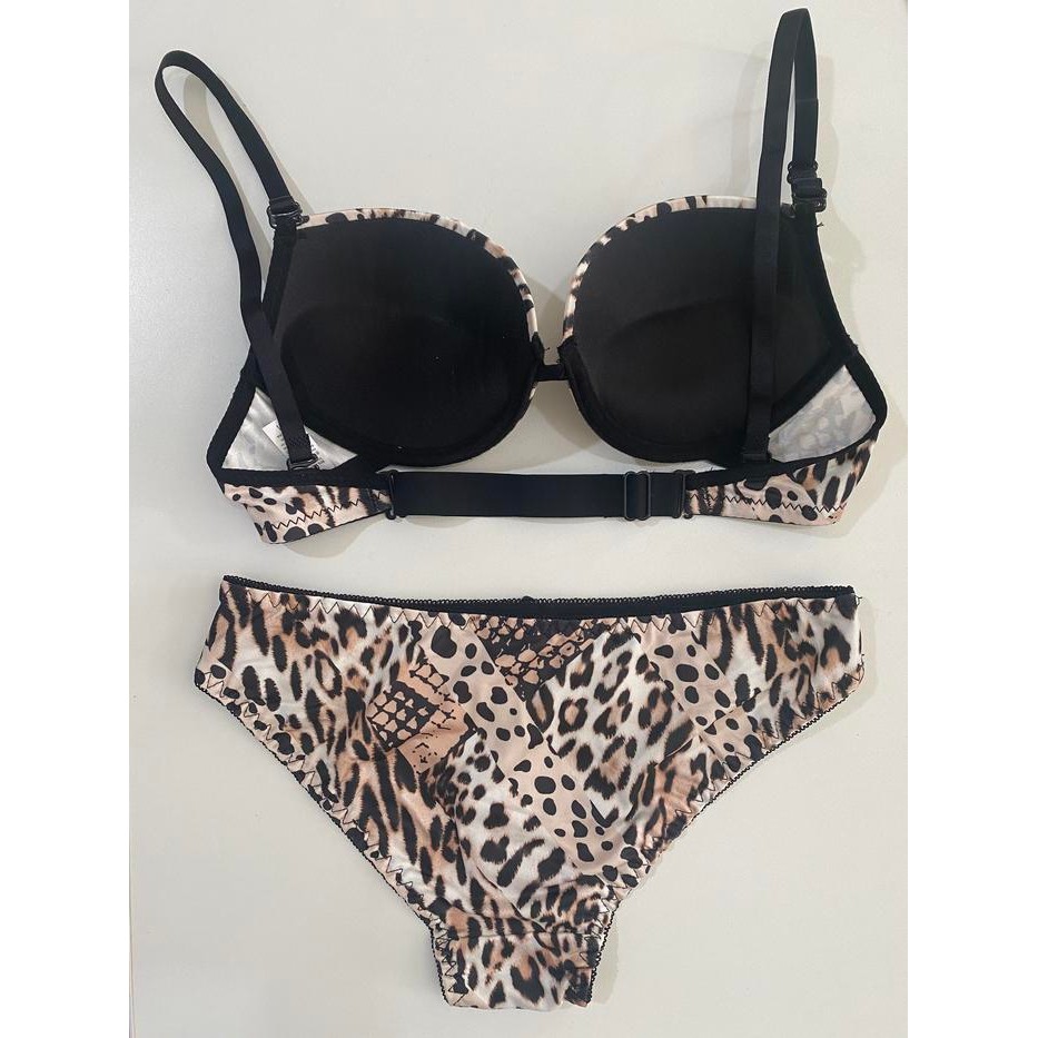 Satinya- Set Bra + Celana Dalam Wanita Sexy Motif Leopard Print Gather Bh Setelan Memiliki