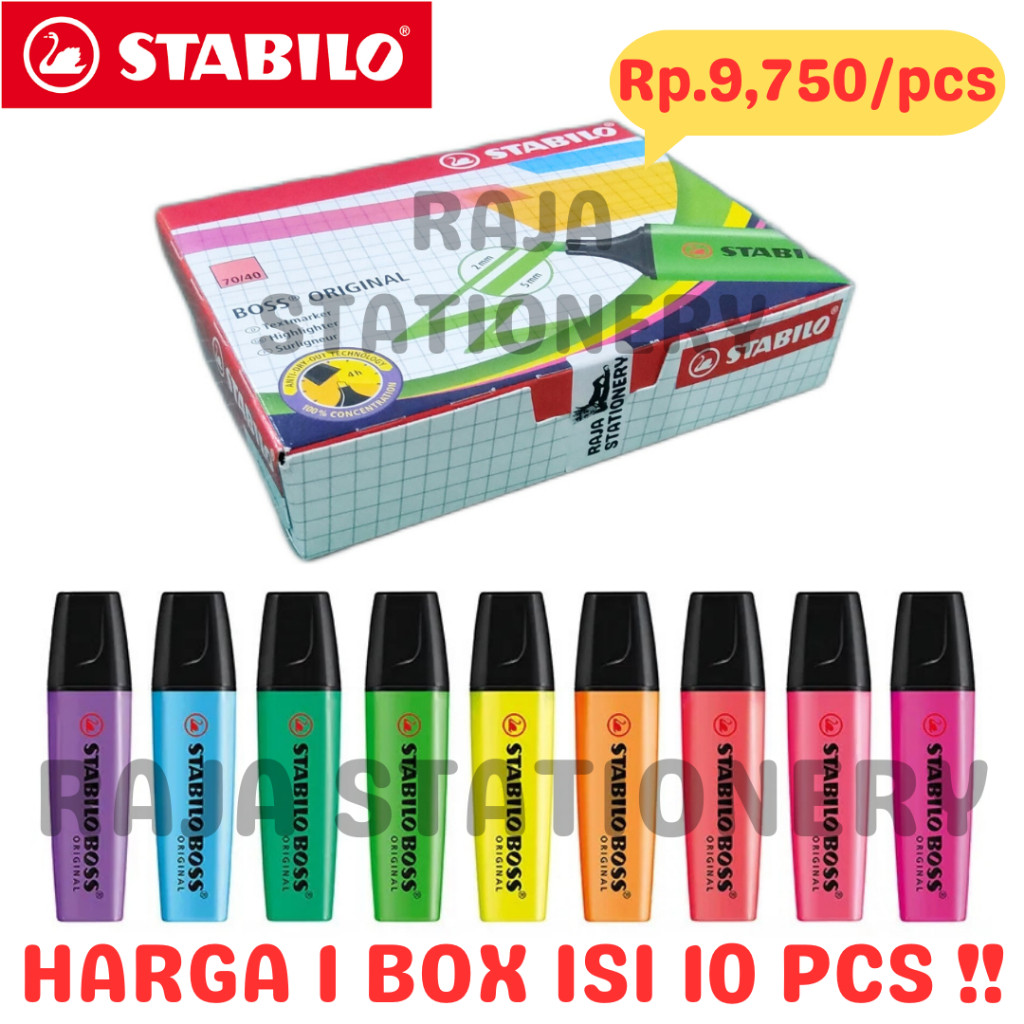 

STABILO BOSS ORIGINAL HIGHLIGHTER PENANDA NEON STABILO KERTAS KANTOR SEKOLAH WARNA BOX [10PCS] - RAJA BIGBOX