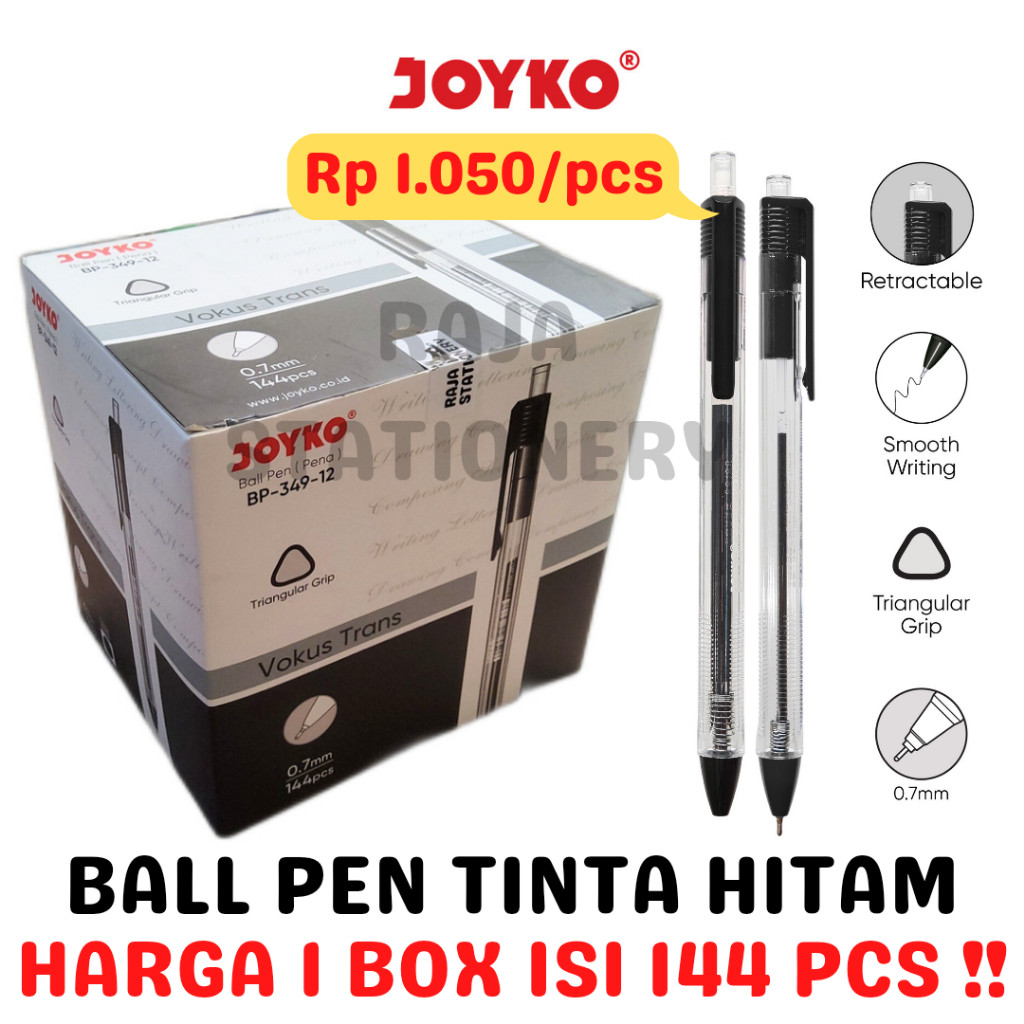 

JOYKO BALL PEN BLACK CLICKER 0.7 PEN JOYKO CETEK HITAM BP-349 [144PCS] - RAJA BIGBOX