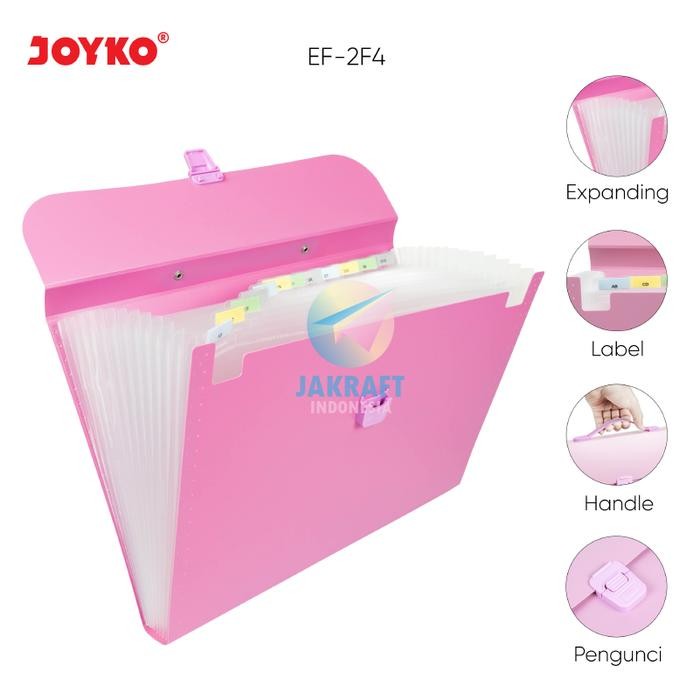 

(1 Pcs) Map Harmonika Expanding File Handle Tenteng JOYKO EF-2F4 Warna Pastel Plastik Button Dokumen