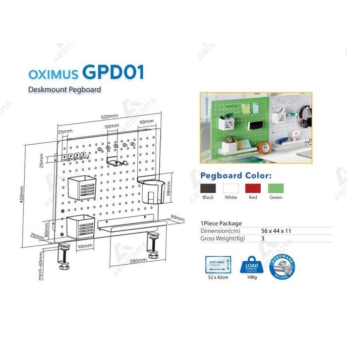 

Rak Papan Meja Modular Deskmount Pegboard DIY OXIMUS GPD01 GPD02 Besi Black