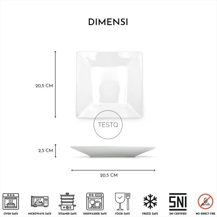 [Bestone] Piring Saji Makan Persegi Kotak Segi 4 Keramik Porselen SNI Putih