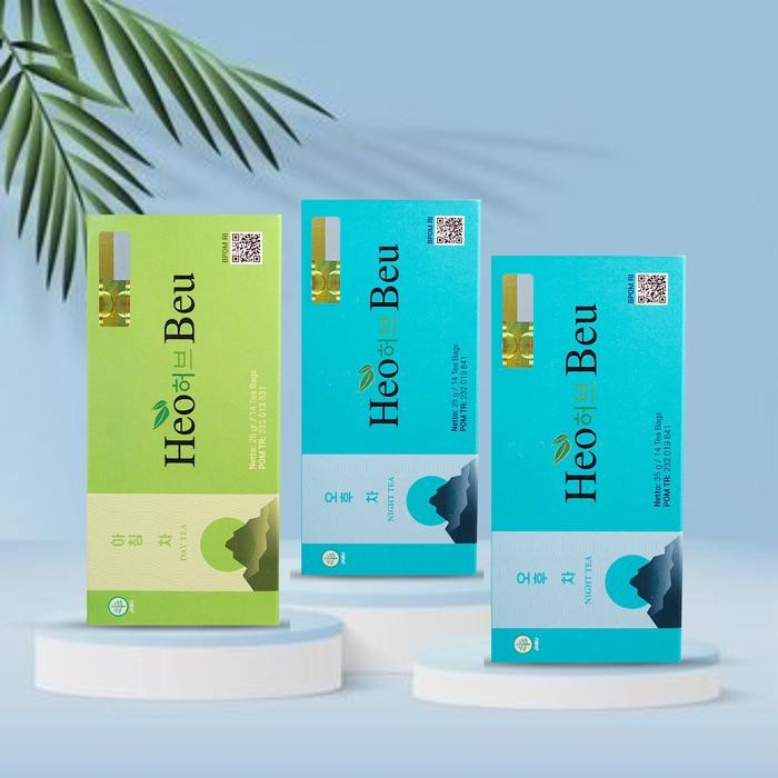 

3 Box ( 2 malam & 1 Pagi) Heo Beu Minuman Teh Hijau Asli Teh Kantung Isi 14Pcs Minuman