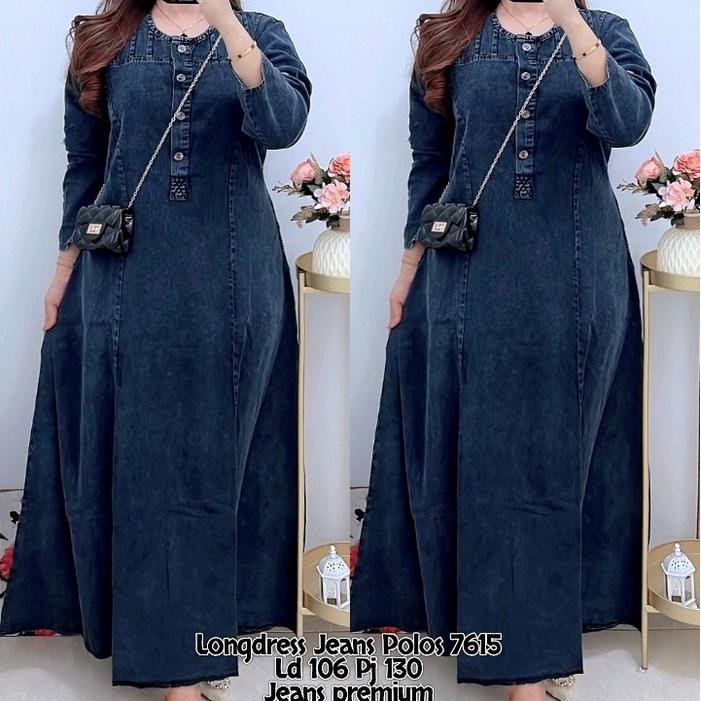 Blumjean- 7615 Longdress Jeans Lengan Panjang Wanita Dress Jeans Maxi