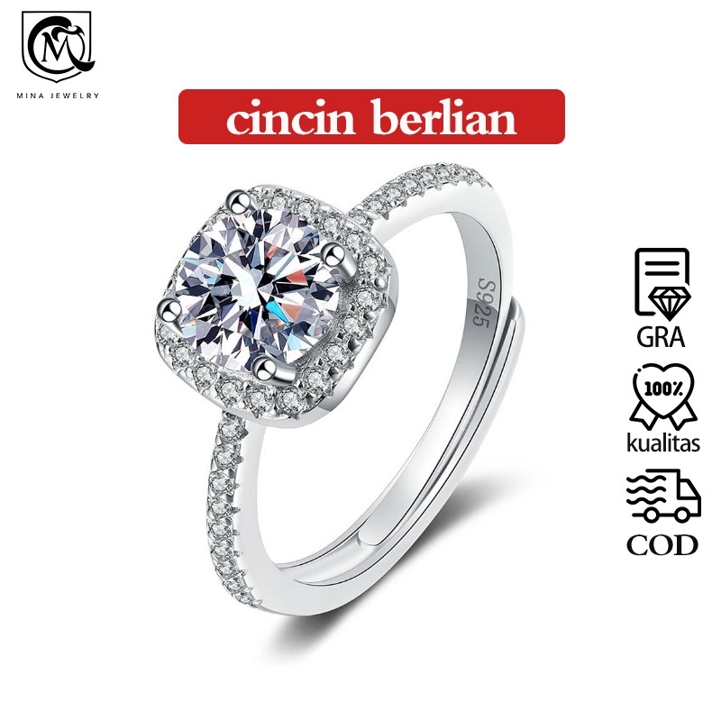 cincin perak wanita Moissanite adjustable cincin perak asli 925 bersertifikat busana cincin tunangan