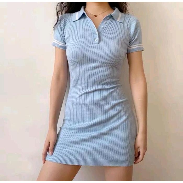 Fleesa- Xfashion,Id - Dress Knit Rajut Bodycon Casual Kancing Casual Kancing Kerah Panjang