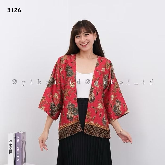 Trenatik- Cardigan Batik Wanita Modern Lengan Panjang / Outer Batik Satin Kantor