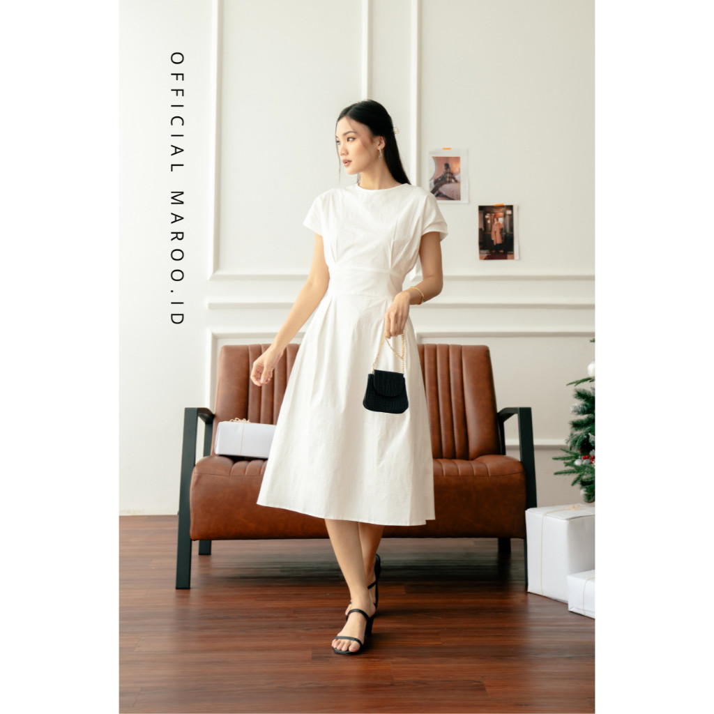 PROMO / Maroo - Selena Dress / Dress Putih / Dress Korea / Dress Elegan Polos