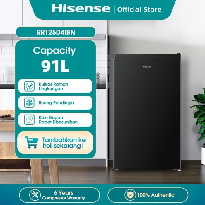 Hisense Kulkas 1 Pintu 91L lemari es Refrigerator RR125D4IBN