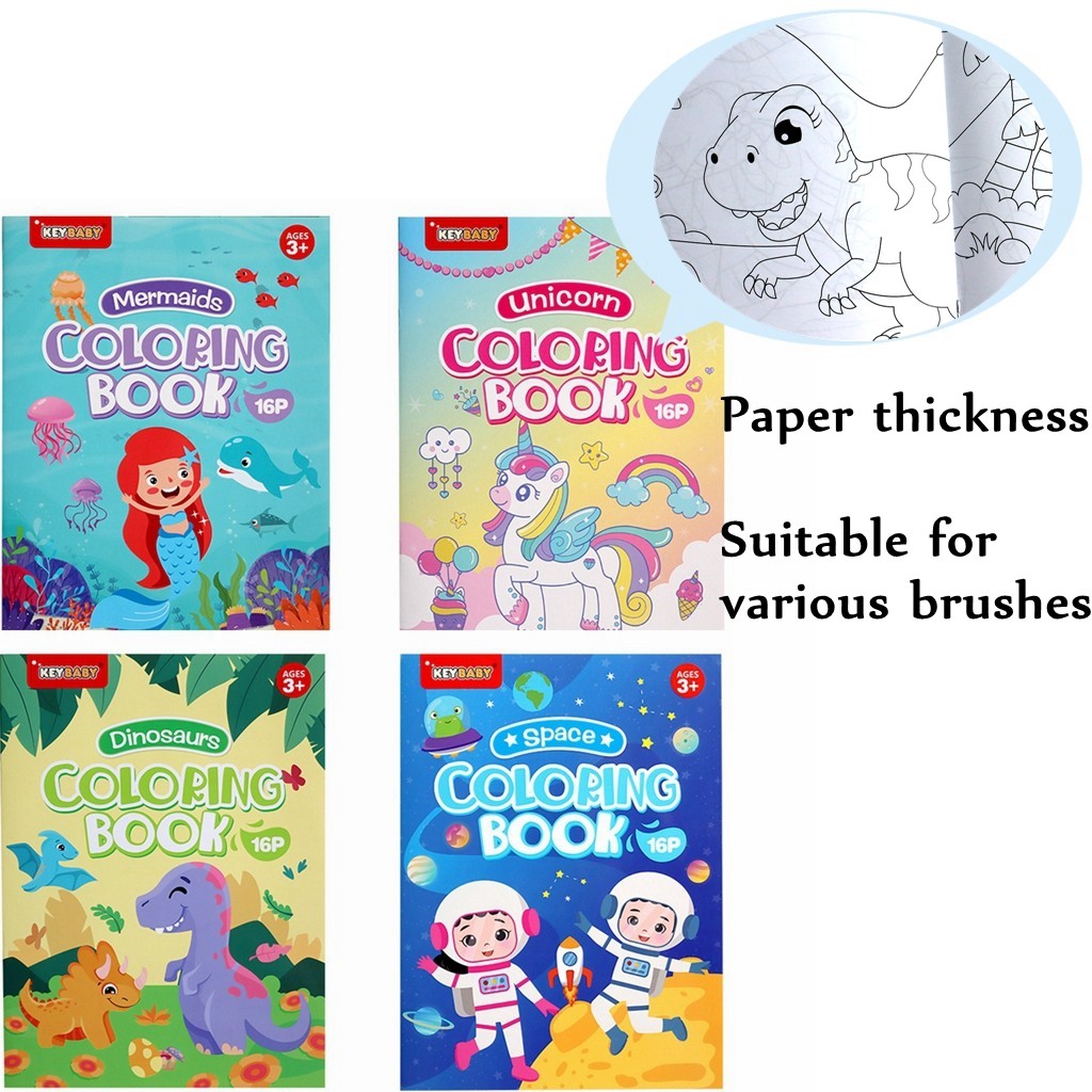 

16 Pages Montessori Children'S Coloring Books Mermaid Dinosaur Unicorn Baby Drawing Book School