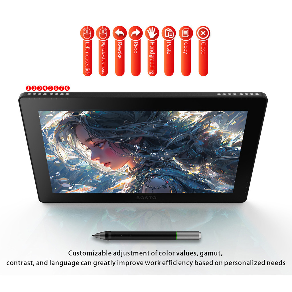 

Bosto 16Hd 15.6 Inch Ips Graphics Drawing Tablet 1920*1080 Monitor 16K Pressure Level W/