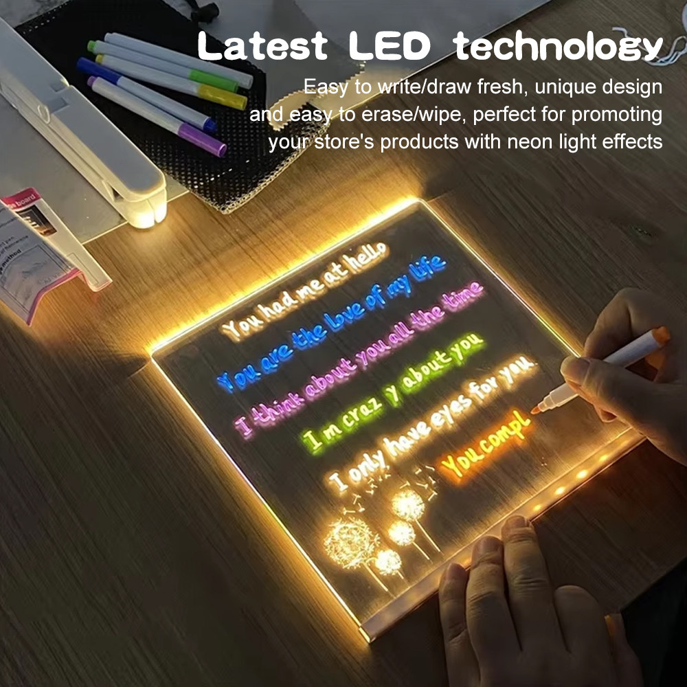 

Led Light Up Acrylic Message Board Erasable Usb Children'S Drawing Board Ciy For Birthday Gifts Bar