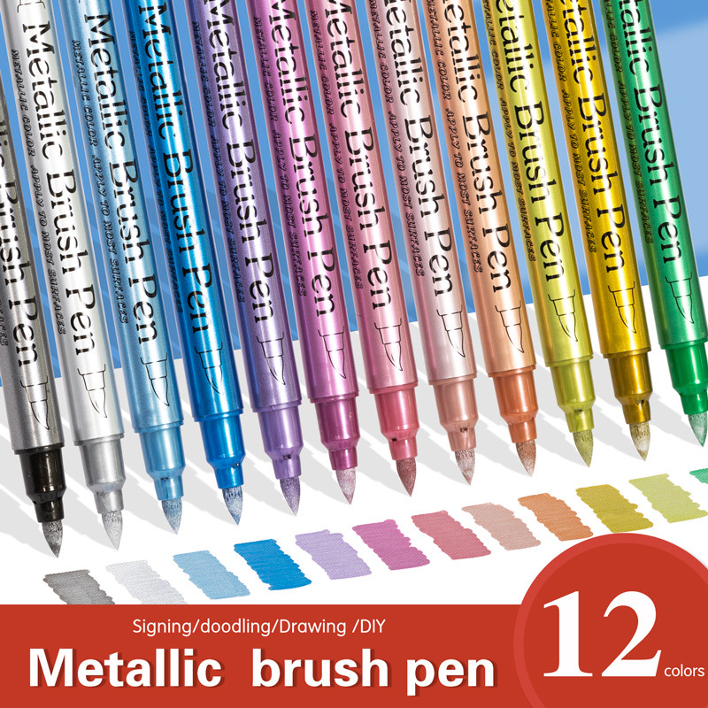 

12 Colors Dual Tip Metallic Waterproof Permanent Paint Marker Pens For Diy Epoxy Resin Mold Drawing