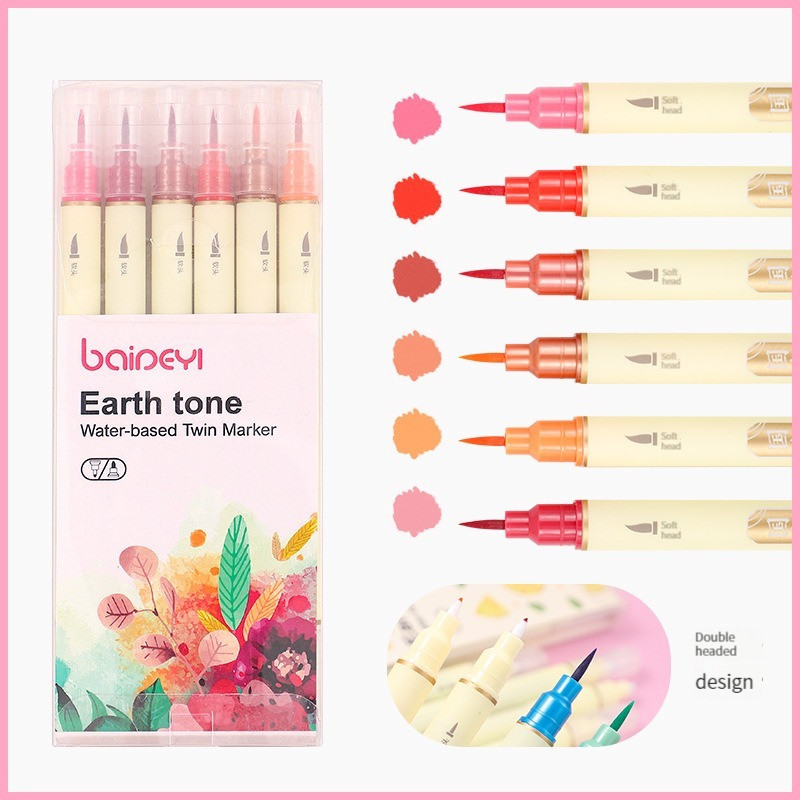 

6Pcs/Set Retro Colors Double Tip Marker Pens Line Drawing Watercolor Pen For Calligraphy Student Art