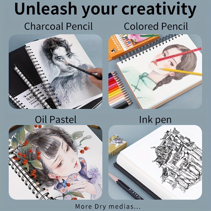 

Marie'S Sketch Book,30 Sheets,98Lb/160Gsm For Drawing Spiral-Bound With Hard Cover,Artistic Painting