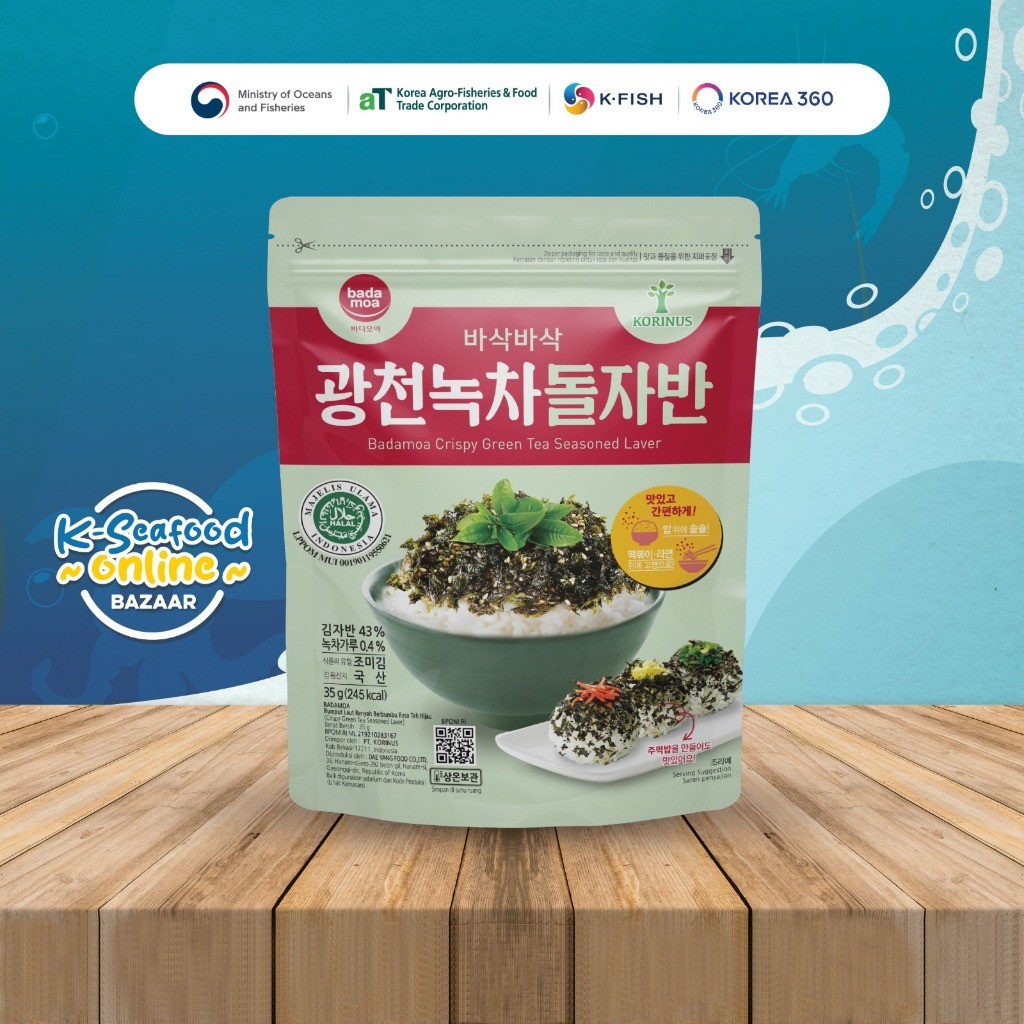 

K-Badamoa Crispy Seasoned Laver (Green Tea)/Makanan Korea/Rumput Laut rasa Teh Hijau /Halal MUI
