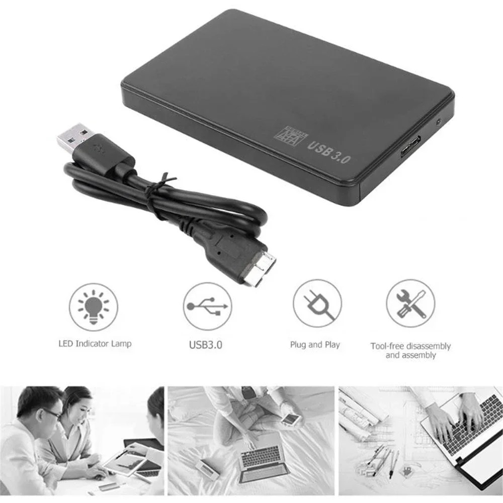 USB 3.0 SATA Enclosure External Hard Drive Case 2.5" 2.5 Inch Caddy HDD SSD External Storage Black w