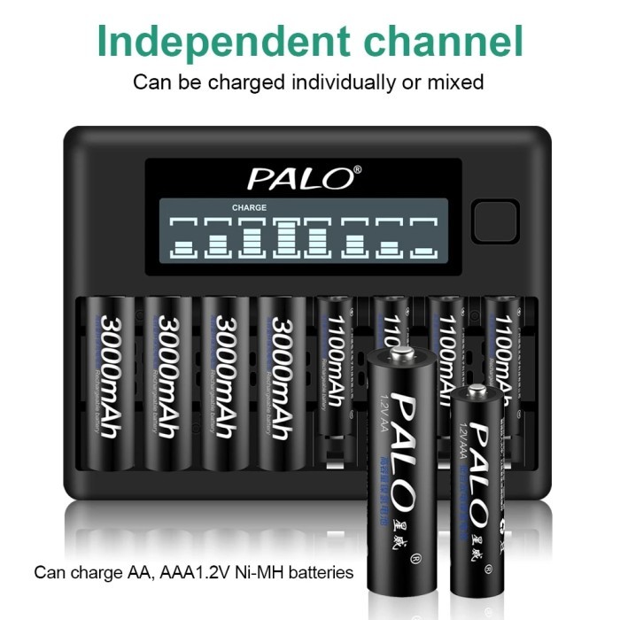 Fast Smart AA AAA Charger 8-Slot LCD Display Intelligent AA AAA