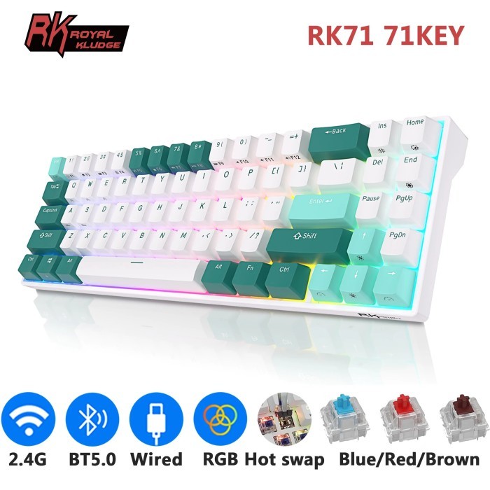 RK ROYAL KLUDGE RK71 Mechanical Keyboard 70% 71 Keys RGB Compact