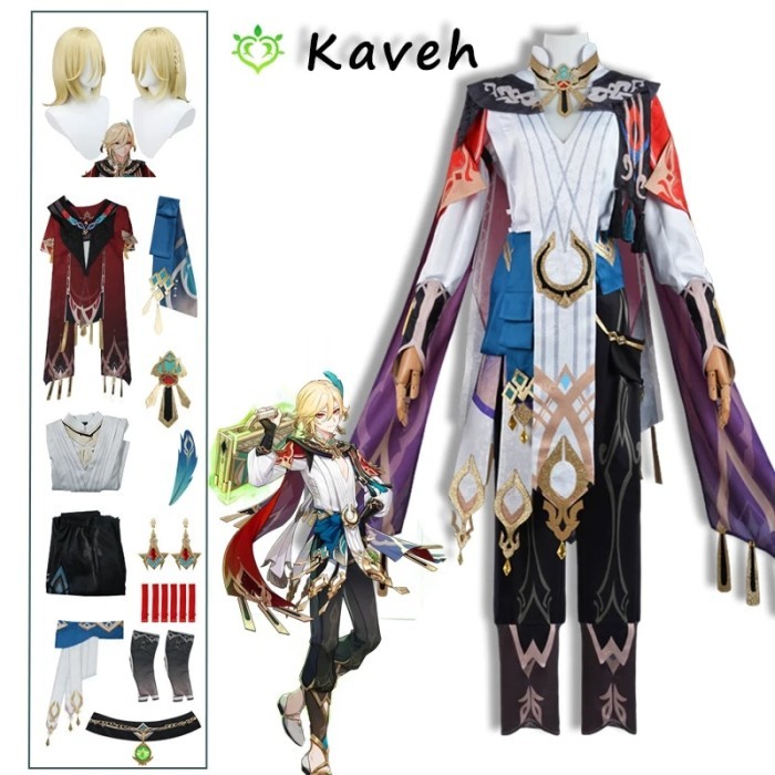 Kaveh Cosplay Genshin Impact Costume Battle Uniform Men Wig Halloween