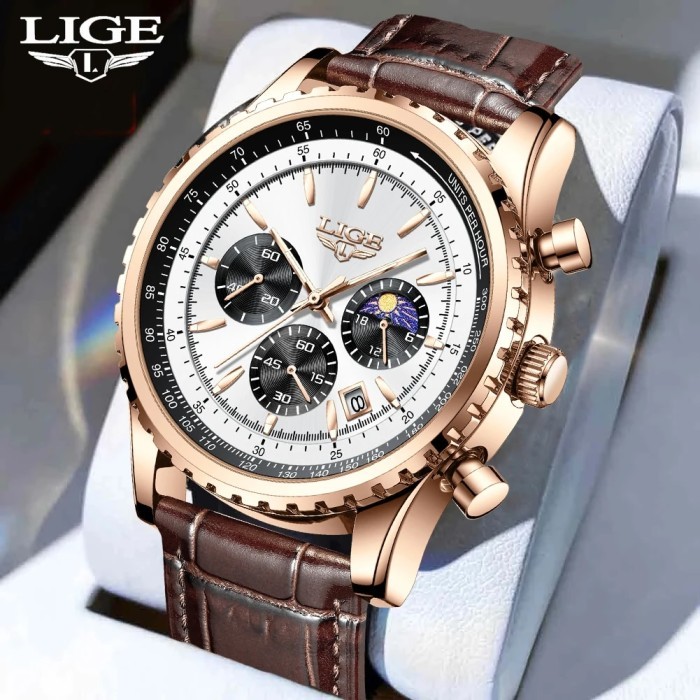 LIGE Men Watch Luxury Sports Quartz Wristwatch Chronograph Watch for
