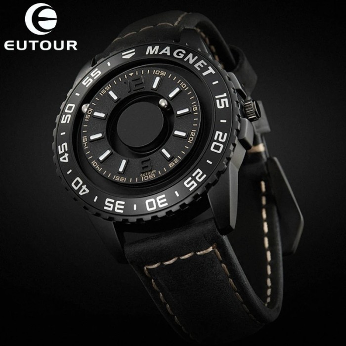 Eutour Creative Watch Men Unique Black Sliver Dial Magnetic Magnet