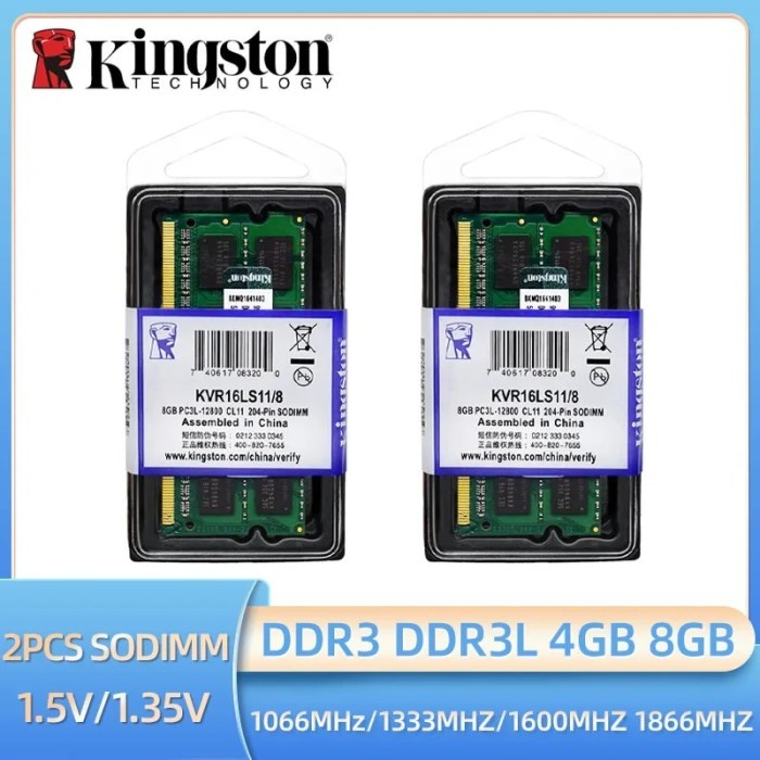 Kingston 2pcs Laptop Ram DDR3L DDR3 8GB 4GB 1066 1333 1600 1866Mhz