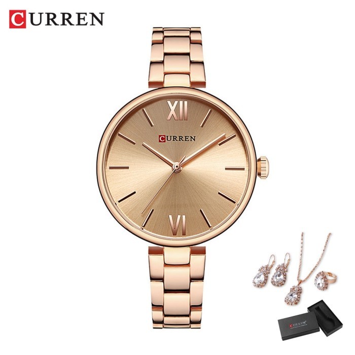 CURREN 5pcs/set Women Watches Rose Gold Bracelet Set No Pattern Watch
