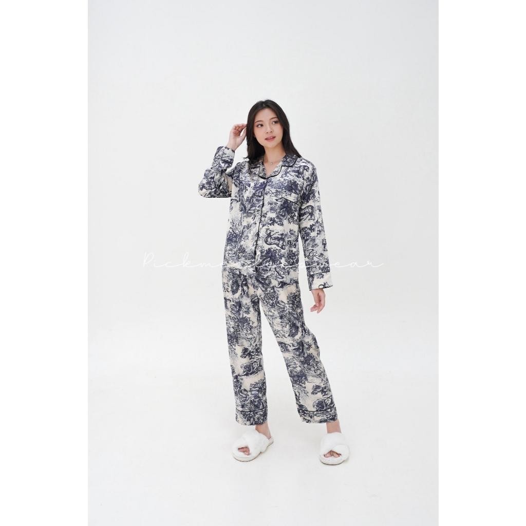 [PICKME] #A53 BAJU TIDUR LENGAN PANJANG STELAN ONESET WANITA BAJU TIDUR SATIN LENGAN PANJANG