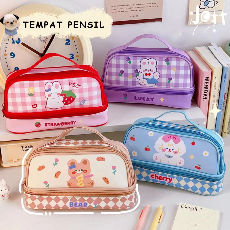 

Tempat pensil berkapasitas besar/tas kosmetik berlapis ganda/tas penyimpanan