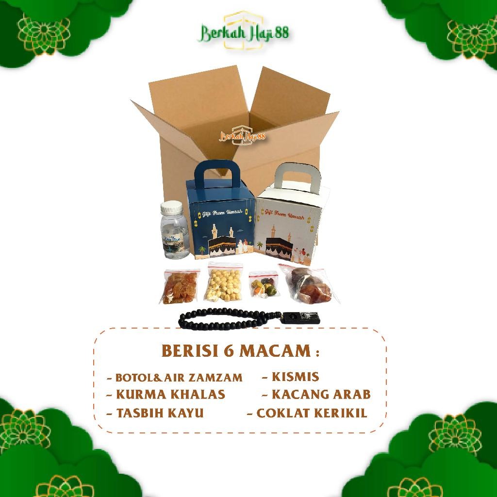 

PAKET OLEH OLEH HAJI DAN UMROH DUS BOX + COKLAT KERIKIL + TASBIH KAYU PER 25 PCS