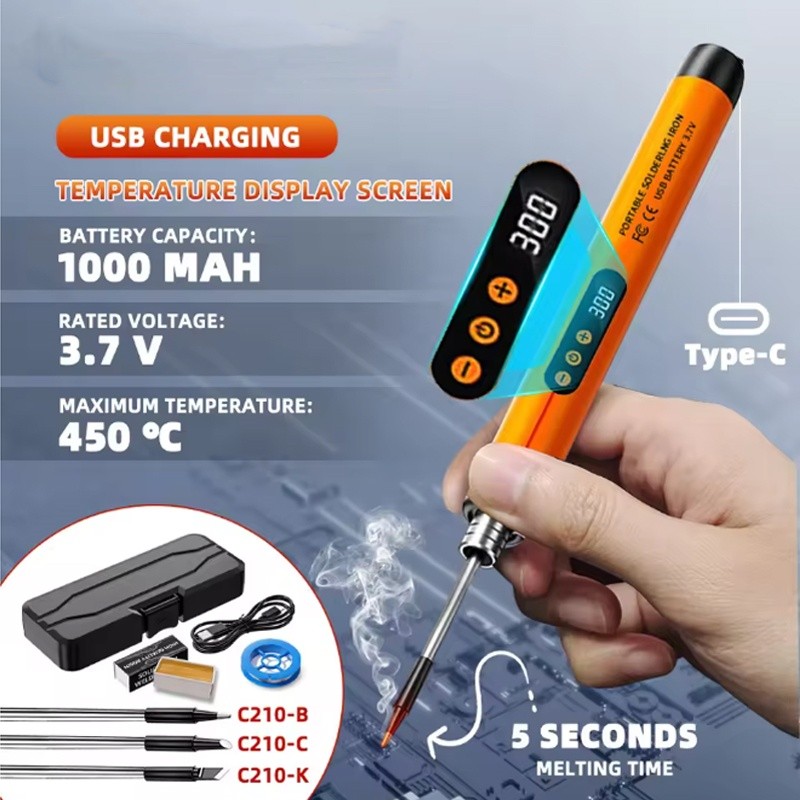 1000Mah Usb Led Digital Electric Soldering Iron Kit Mini Cordless Adjustable Temperature 260-420