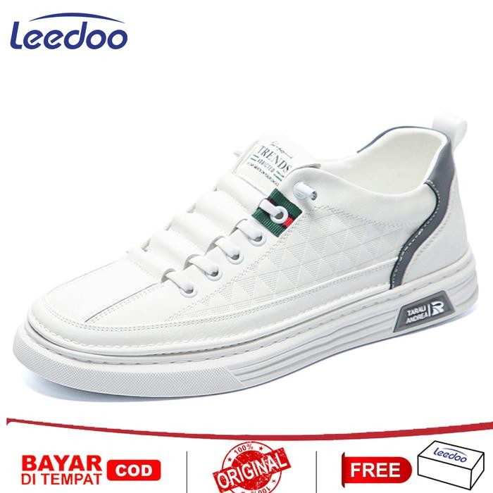 LEEDOO SEPATU PRIA PUTIH CASUAL OLAHRAGA SPORTY SHOES SEPATU KULIT SNEAKERS COWOK CASUA SEPATU LARI