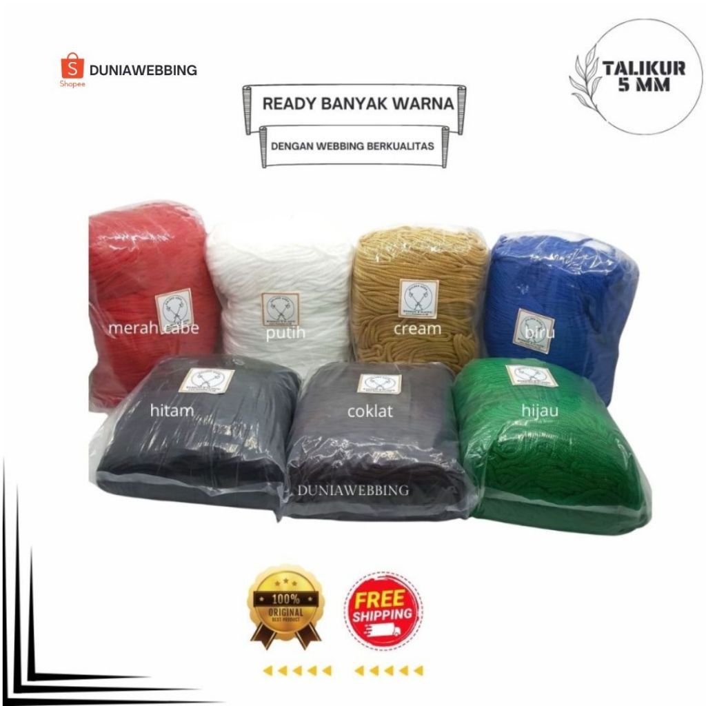 

JH8 Tali Kur 5 mm isi 900 gram/pack Talikur Tali Koor Warna Warni