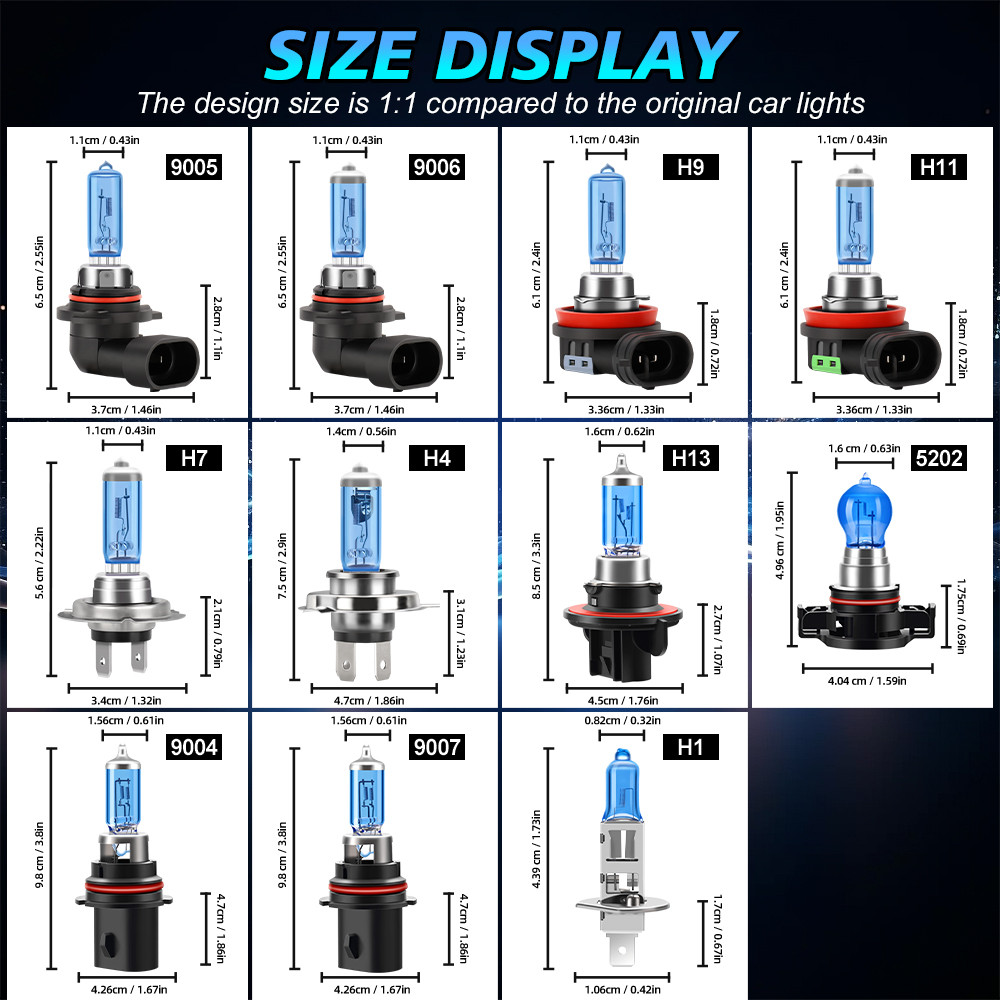 2Pcs Halogen Headlight Bulb H1 H4 H7 H8 H11 Super White 6000K Light 9005 9006 9012 Hir2 880 5202 12V