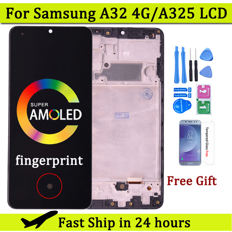 Super AMOLED For Samsung A32 4G LCD For Samsung A325 A325F SM-A325F/DS LCD Display Frame Touch Digit